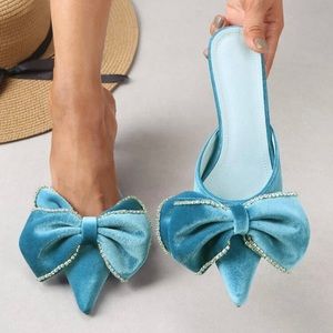 Gorgeous Velvet Bow Mules with Kitten Heels